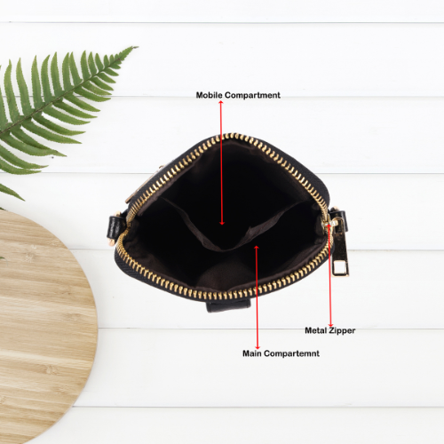 Ladies Leather  Black Sling Bag - Design: Standard