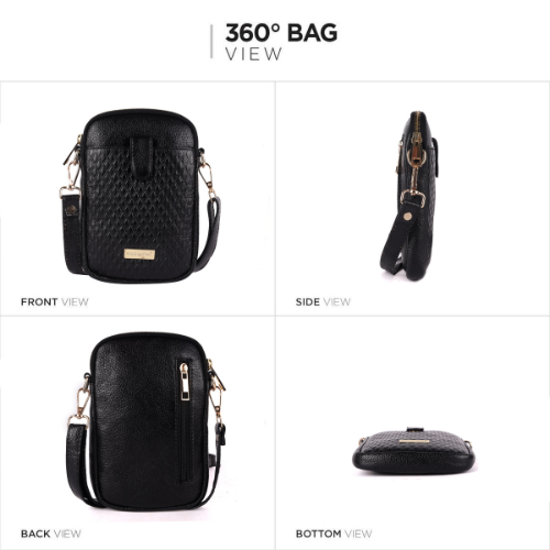 Ladies Leather  Black Sling Bag - Design: Standard