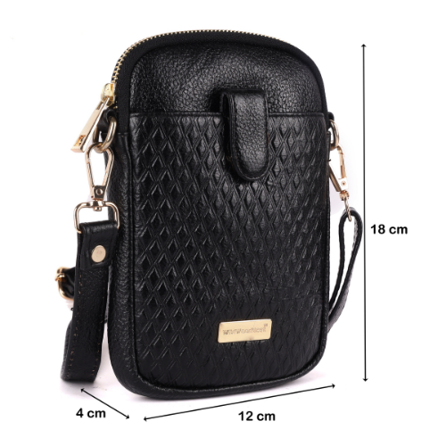 Ladies Leather  Black Sling Bag - Design: Standard
