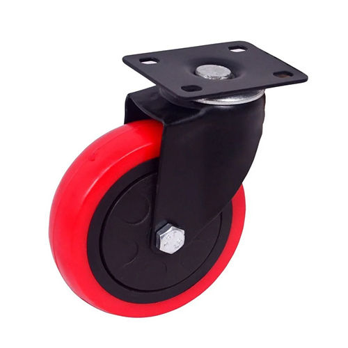 Pu Red And  Blalck Caster Wheel - Hole Size: 7 Millimeter (Mm)