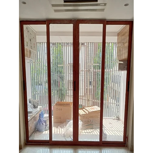 5 Mm Toughened Glass Domal Wood Finished Sliding Door - Color: Brown