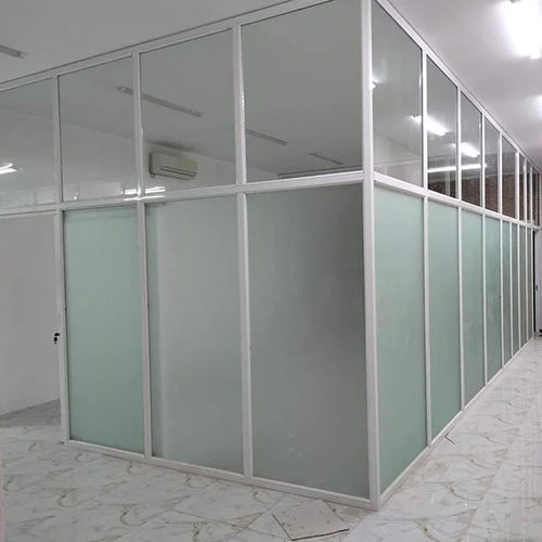 White Aluminium Glass Partition - Color: Transparent