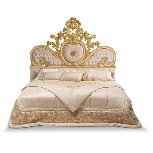 Antique Wooden Double Bed - Color: Golden