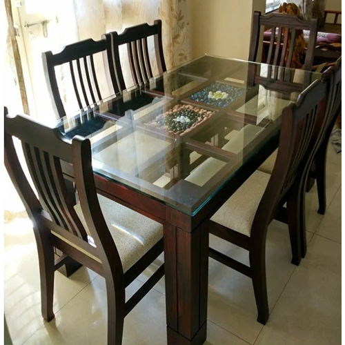 6 Seater Square Wooden Dining Table Set - Color: Brown