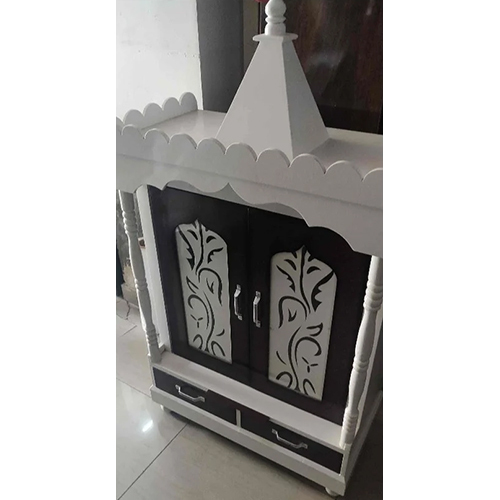 Wooden Designer Pooja Mandir - Color: Brown And White