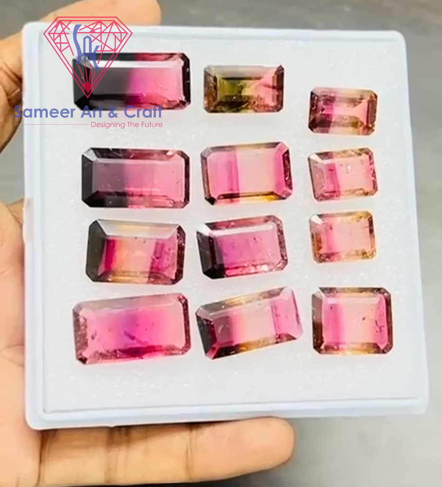 Tourmaline Gemstone Faceted Cut Handmade Loose Stone - Color: Multi Color