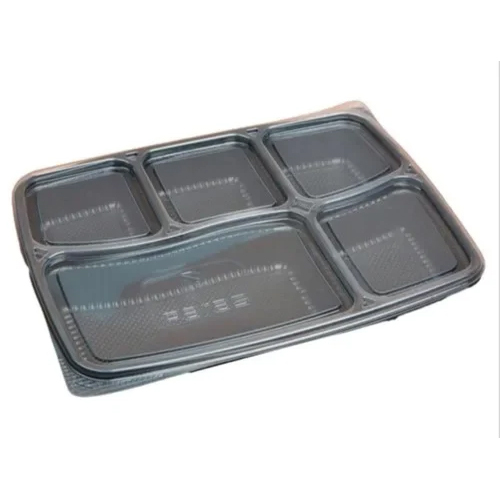 5 CP PP Meal Tray - PP Material, 3mm Thickness, Black Color | Disposable Design for Commercial Use in Schools, Hospitals, Fast Food Chains