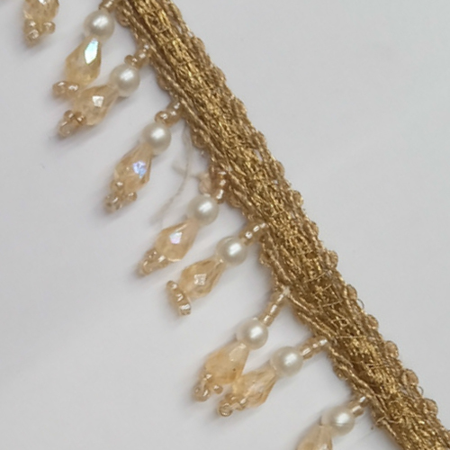 S2J8Bom8 Golden Beaded Cotton Lace - Color: Different Available