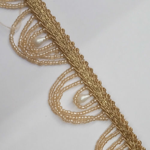 S1J6Bom8 Brown Golden Pearl Beads Fringe Designer Lace - Color: Different Available