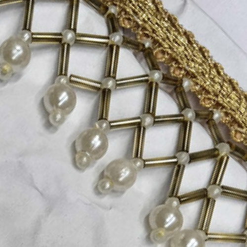 Golden Beads Net Fringe Designer Lace
