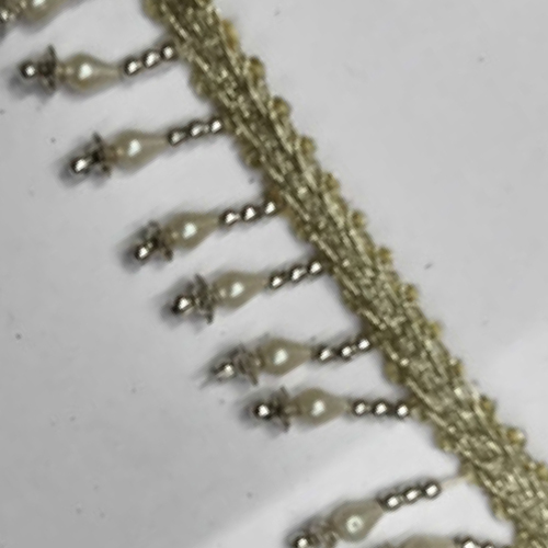 Off White Pink Pearl And Beads Work Lace - One-Sided Modern Design, Washable with Embroidered Pattern and Beads Decoration Options