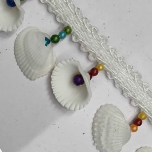 Oyster Shell And Pearl Border Lace - Exquisite Beadwork, Delicate Embroidery , Washable One-Sided Design Available In Multiple Colors