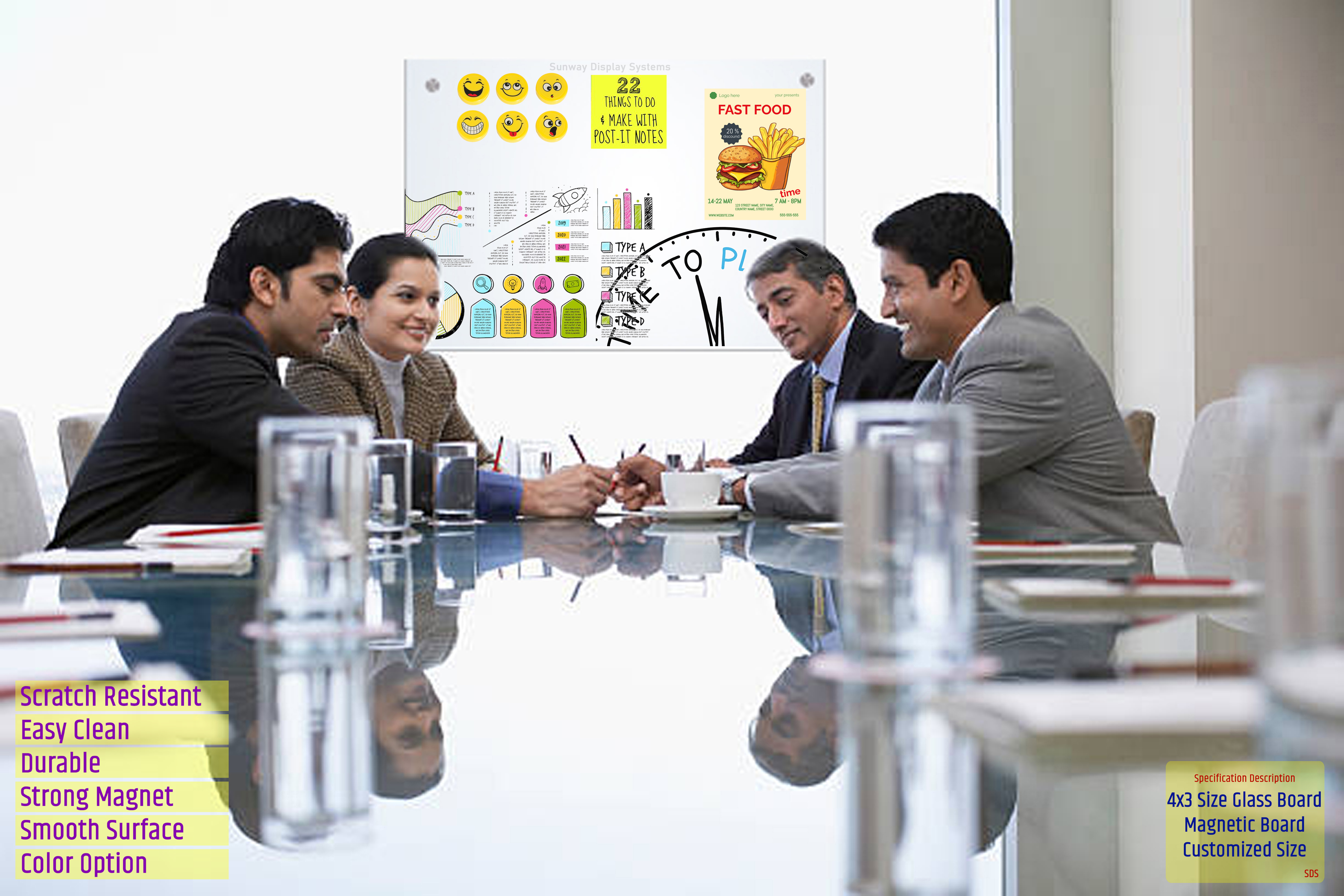 36x24 Inch Office White Glass Board