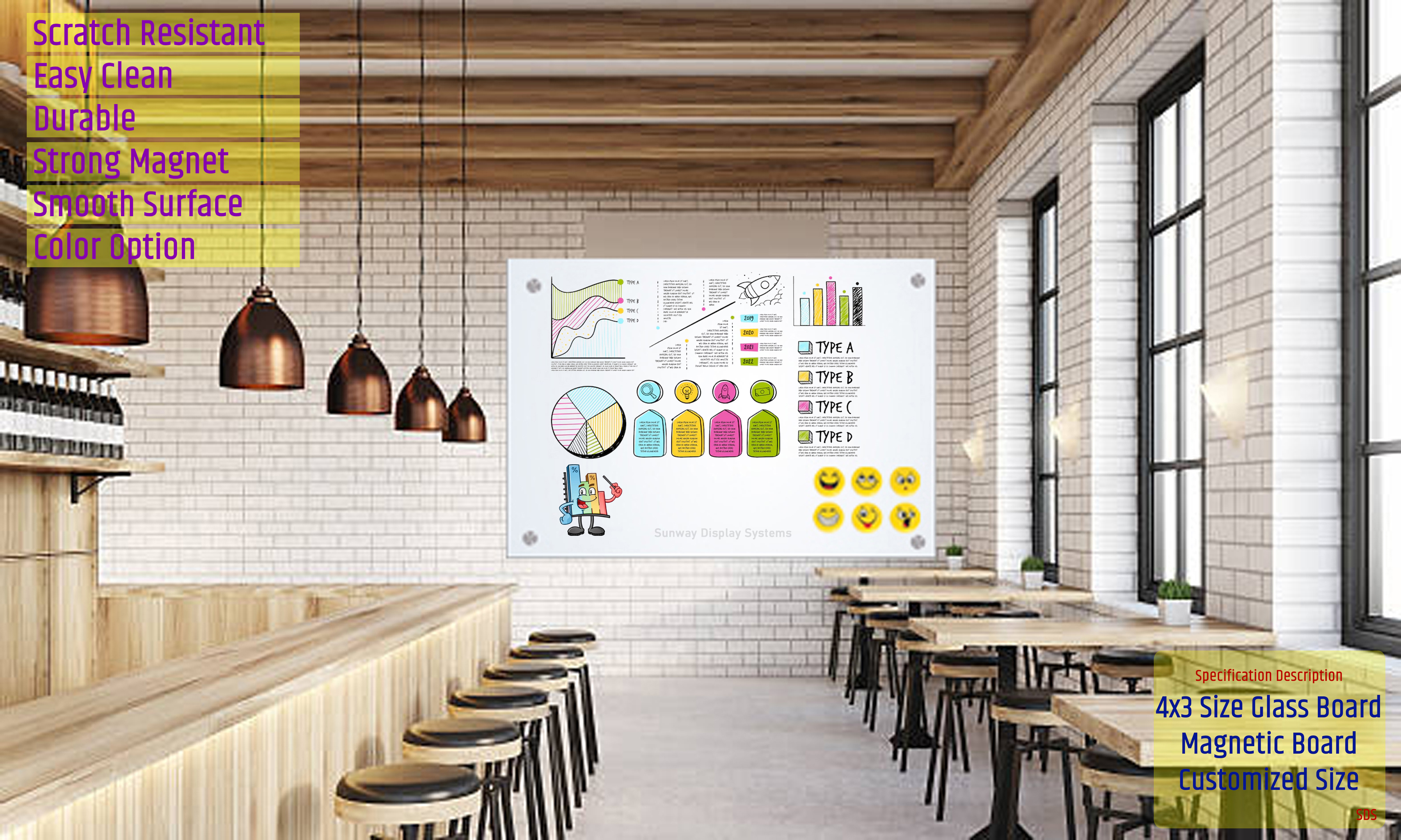 36x24 Inch Office White Glass Board