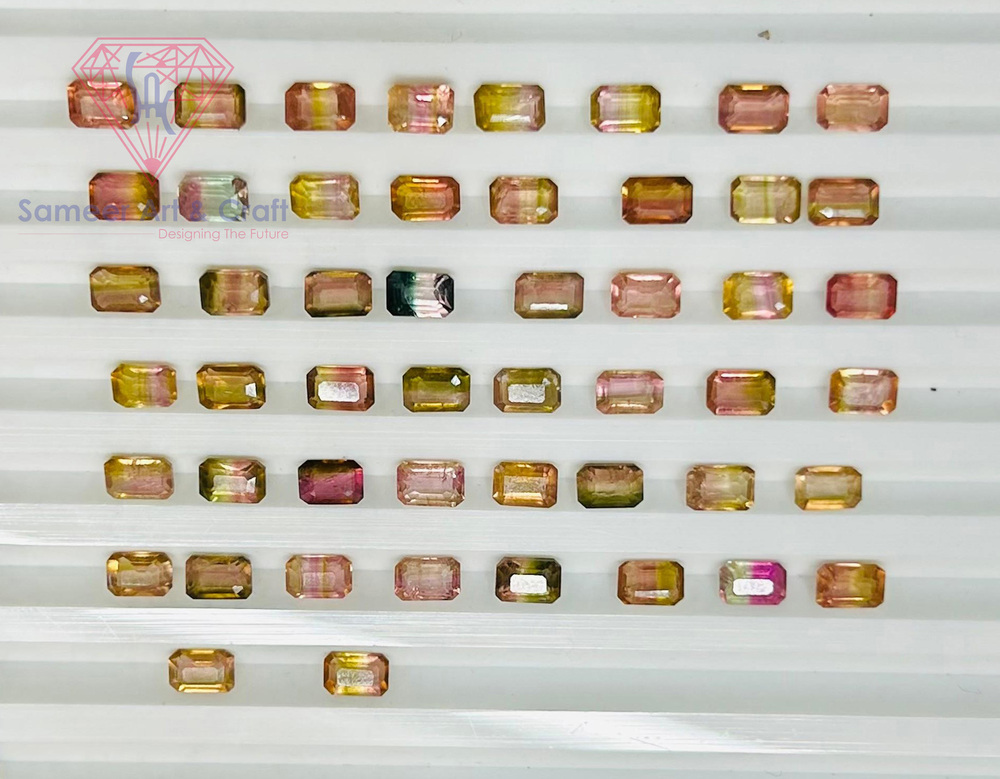 Tourmaline Gemstone Faceted Cut Handmade Loose Stone - Color: Multi Color