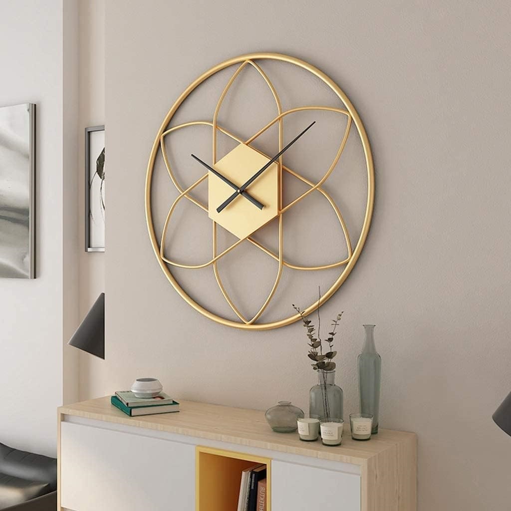 Floral Wall Metal Clock - Color: Golden