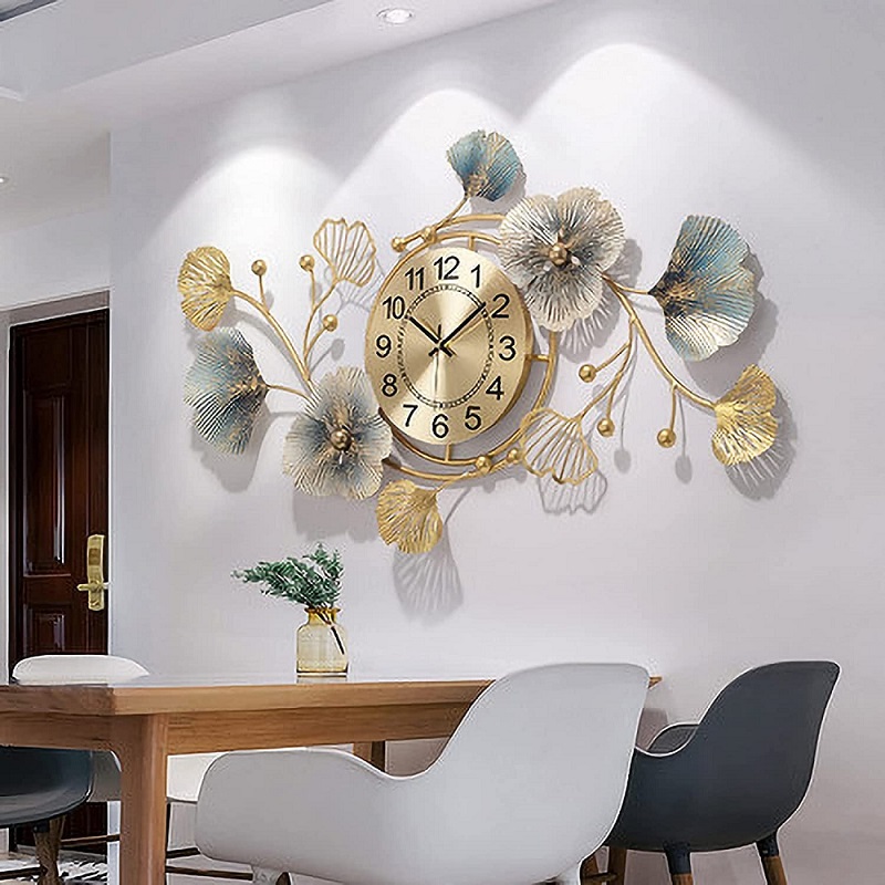 Designer Metal Wall Clock - Premium Iron Construction, Height: 21 Inches, Width: 36 Inches, Black & Golden Finish, Geometric Design, Quartz Movement