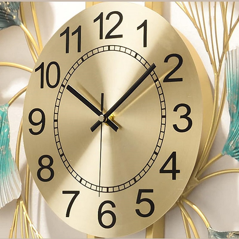 Designer Metal Wall Clock - Premium Iron Construction, Height: 21 Inches, Width: 36 Inches, Black & Golden Finish, Geometric Design, Quartz Movement