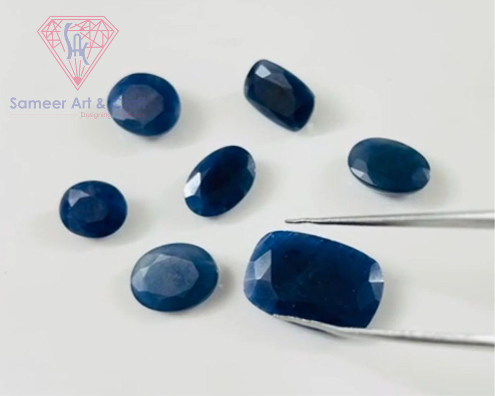 Natural Blue Sapphire Gemstone Handmade Faceted Cut Loose Stones