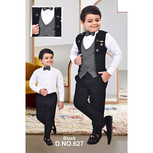 627 Black Fancy Coat Pant Suit - Color: Multicolor