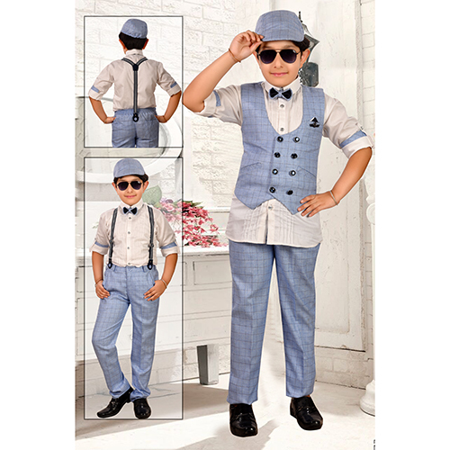 Modern Boys Coat Pant Set With Cap - Color: Multicolor