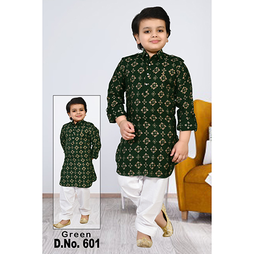 601 Green Pure Cotton Kurta Pajama Set - Color: Multicolor