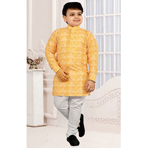 Yellow Printed Kurta Pajama Set - Age Group: 5 -6 Years And Above