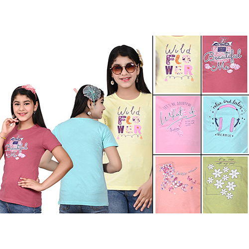 Girls Half Front Print T-Shirt - Age Group: 1-11 Year