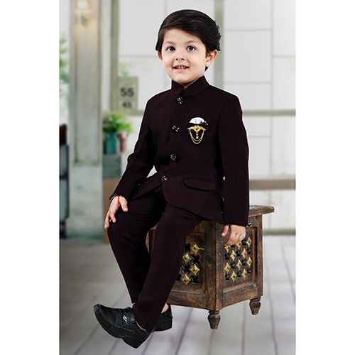 Brown 2 Pcs Short Indowestern Suit - Age Group: 3 To 4 Years