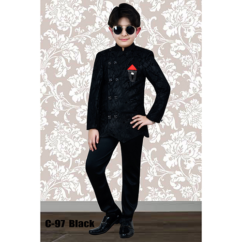 C-97 Black Double Button Indowestern Suit - Age Group: Kids