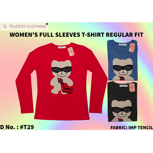 T-29 Red Regular Fit Full Sleeve Tencil T-Shirt - Color: Multicolor