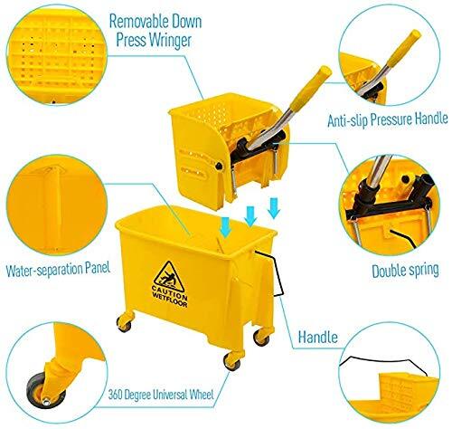 Single Bucket Mop Wringer Trolley - 20 Litre Capacity, Yellow Abs Plastic | Noise-free Performance, Manual Floor Cleaning