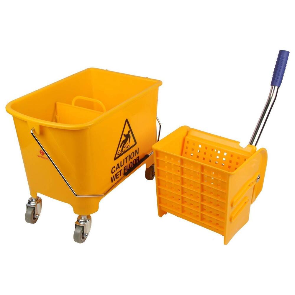 Single Bucket Mop Wringer Trolley - 20 Litre Capacity, Yellow Abs Plastic | Noise-free Performance, Manual Floor Cleaning