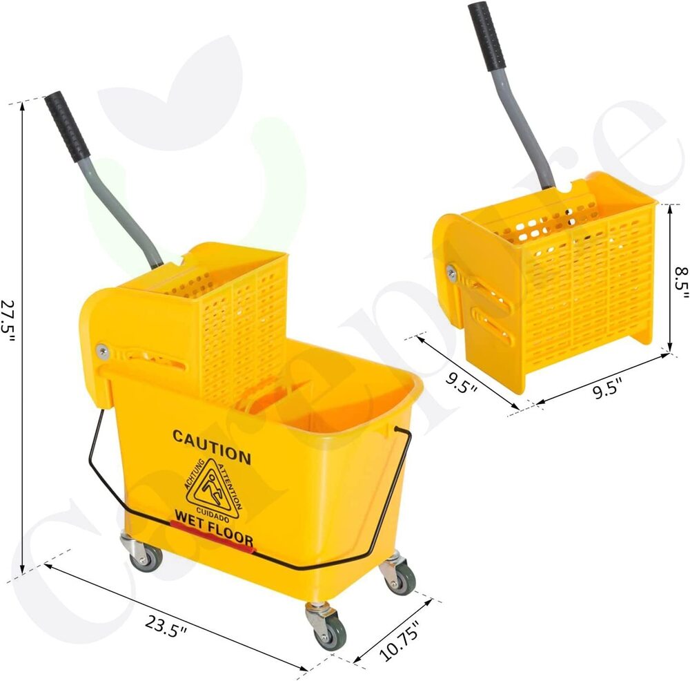 Single Bucket Mop Wringer Trolley - 20 Litre Capacity, Yellow Abs Plastic | Noise-free Performance, Manual Floor Cleaning