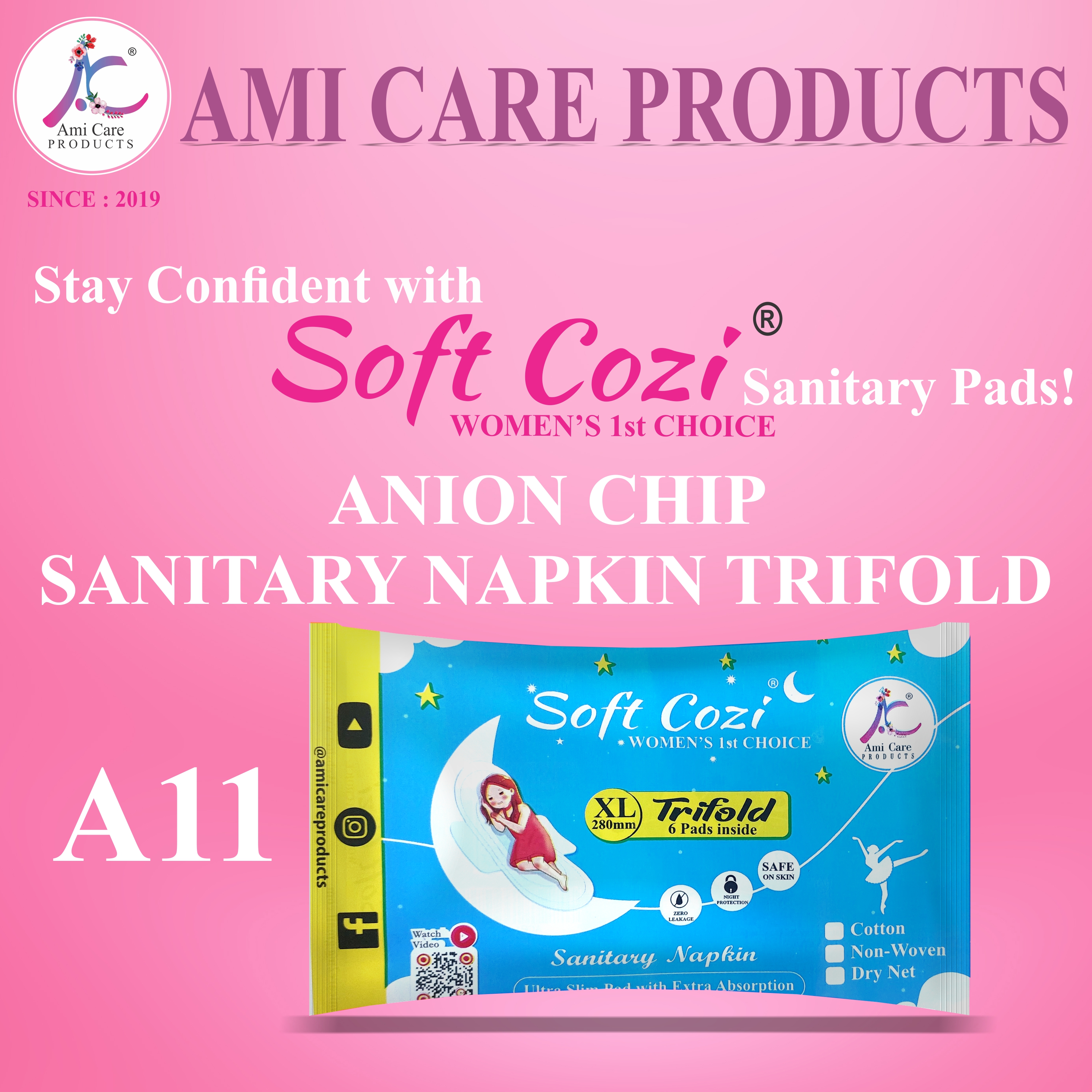 Anion Chip Sanitary Napkin Trifold 6 Pieces Pocket