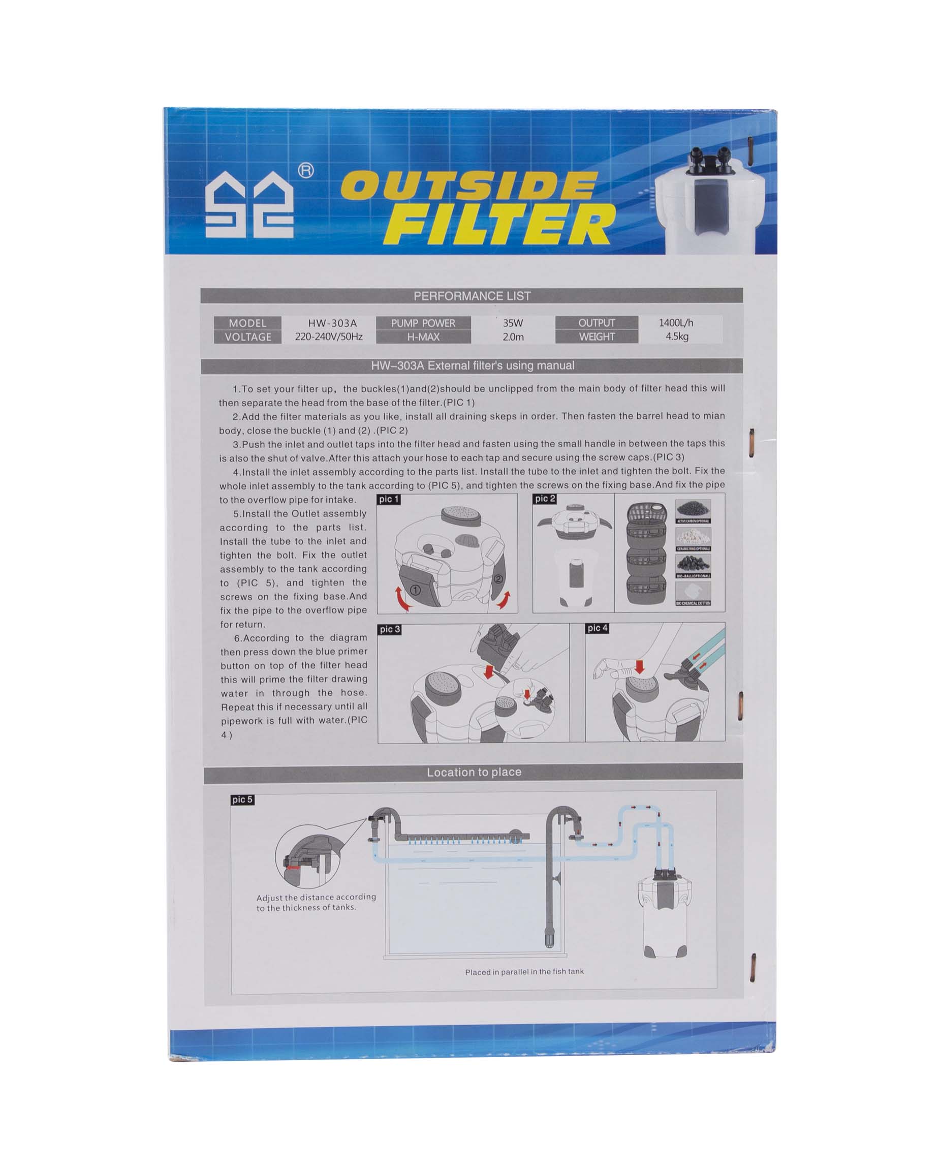 Hw 303a 35w 1400l/h External Filter Sunsun - Color: White & Gray