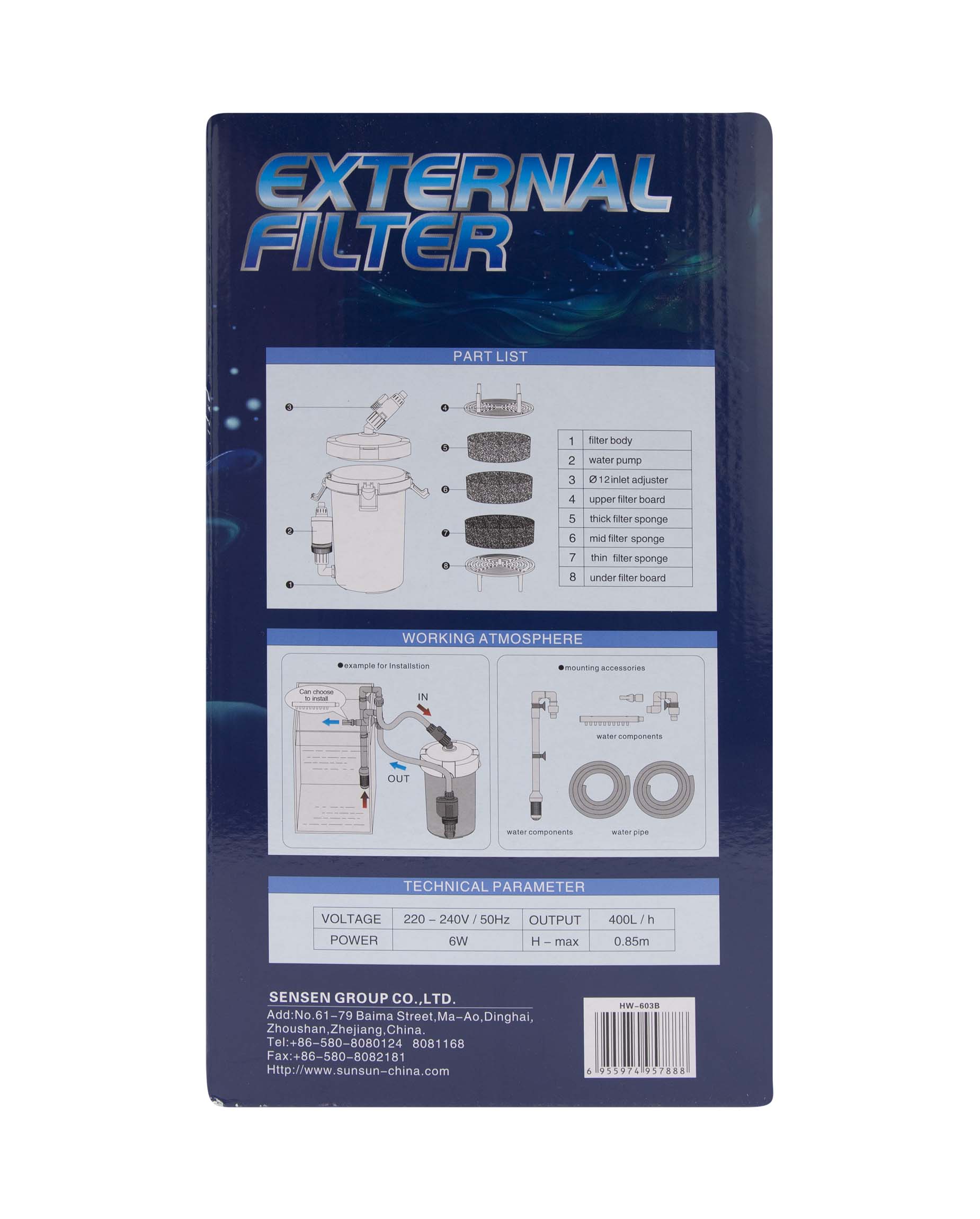 Hw 603b 6w 400l/h External Filter Sunsun - Color: White