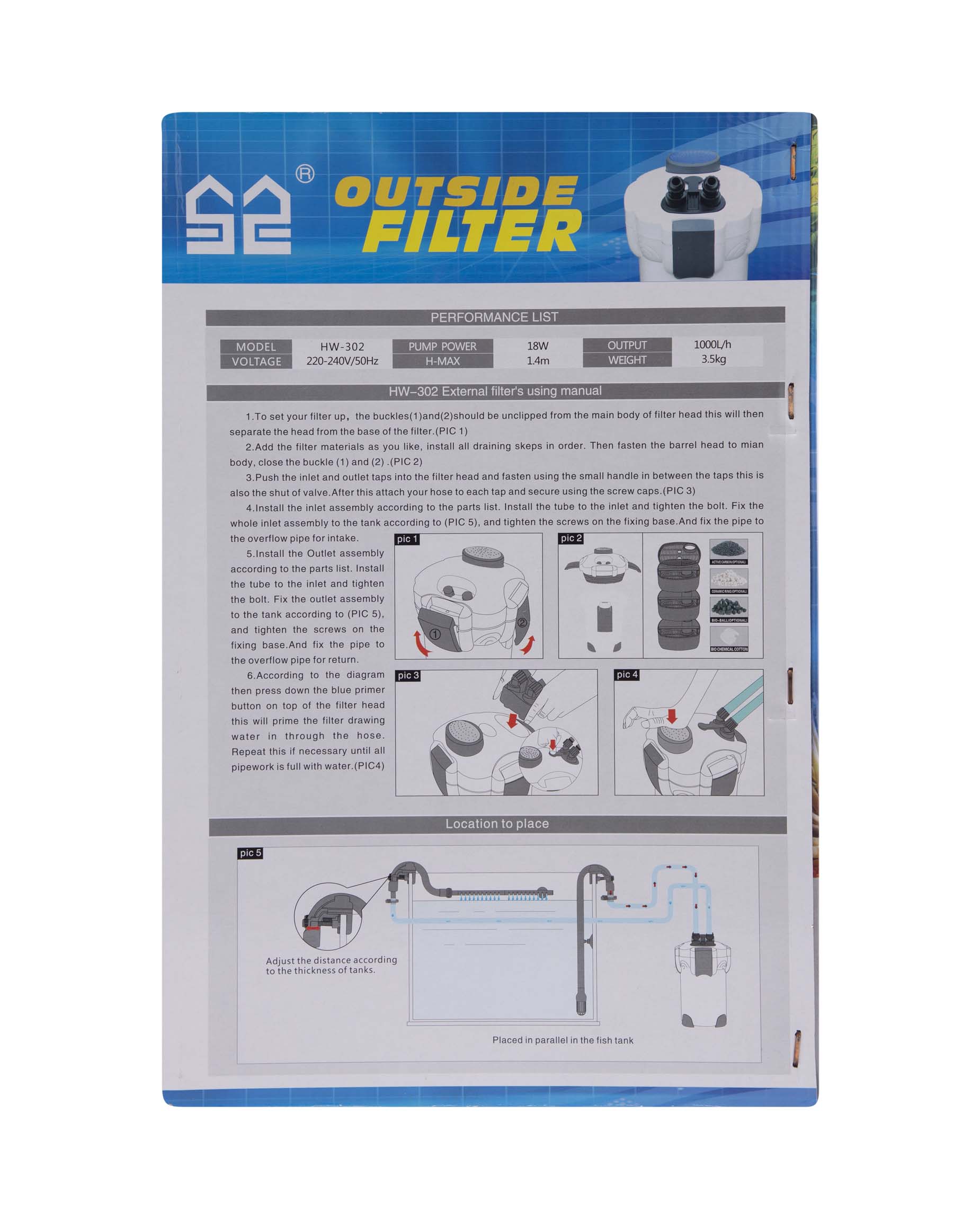 Hw 302 External Filter 18w 1000l/h Sunsun - Color: White & Gray