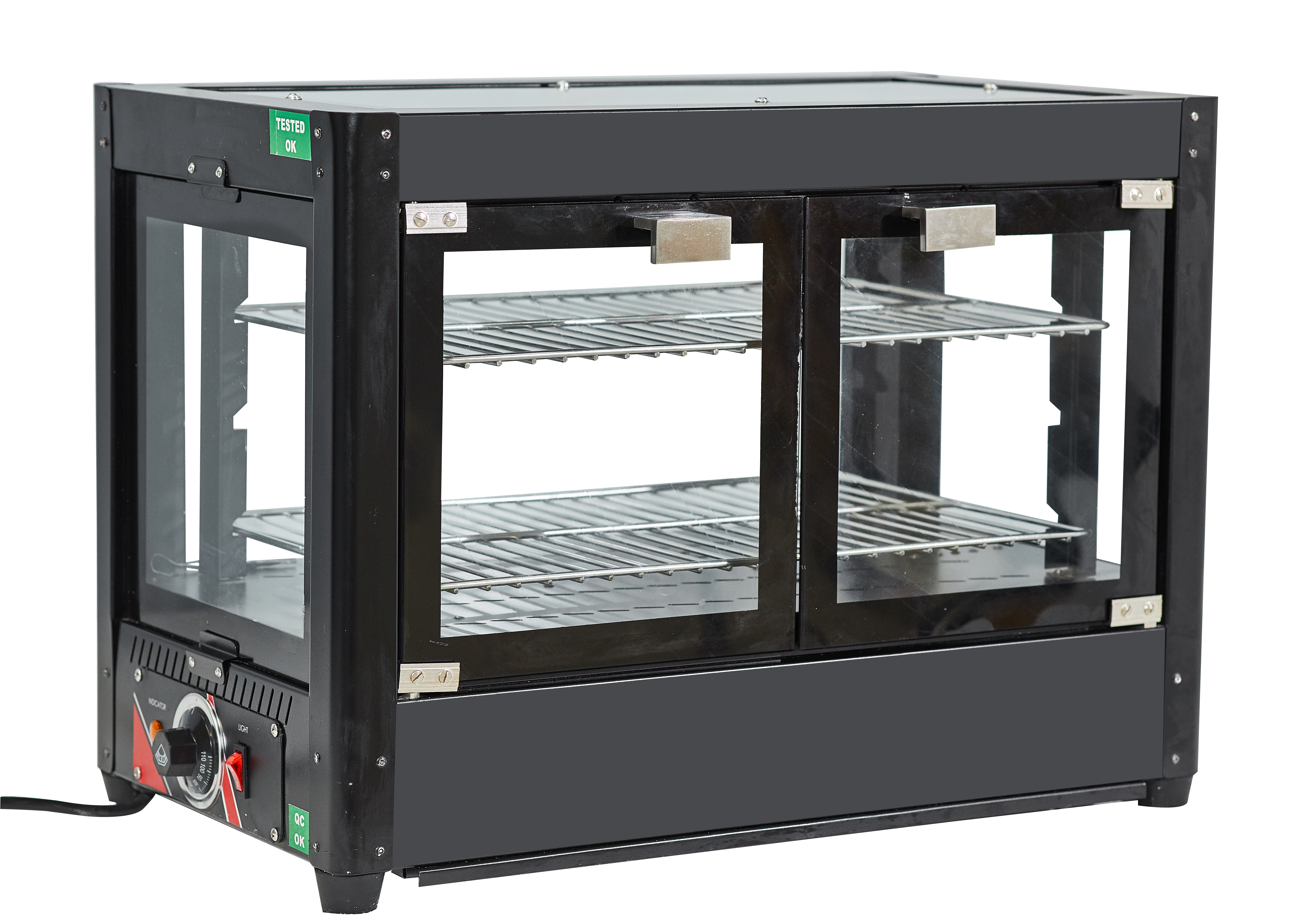Commercial Food Display or Puff Warmer table top 0.8kw Single door , 404*404*546 mm with LED and Compact elegant Design with  Square type