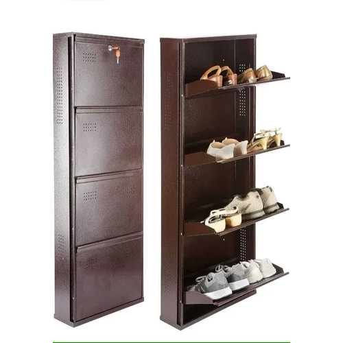 Rectangular Wall Mounted Shoe Rack - Color: Brown