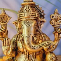 Aakrati Lord Ganesha Brass Blessing Religious Statue for Prosperity Yellow