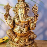 Aakrati Lord Ganesha Brass Blessing Religious Statue for Prosperity Yellow