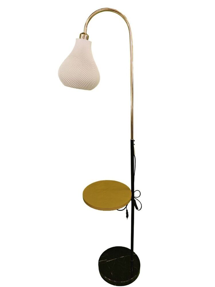 Hdl Modern Floor Lamp With Built-In Side Table And Marble Base - Color: Black Brass