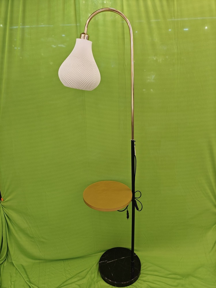 Hdl Modern Floor Lamp With Built-in Side Table And Marble Base - Color: Black Brass