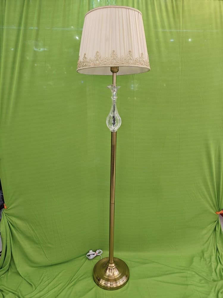 Modern-Style Crystal Floor Lamp with Embroidered Shade and Gold Base