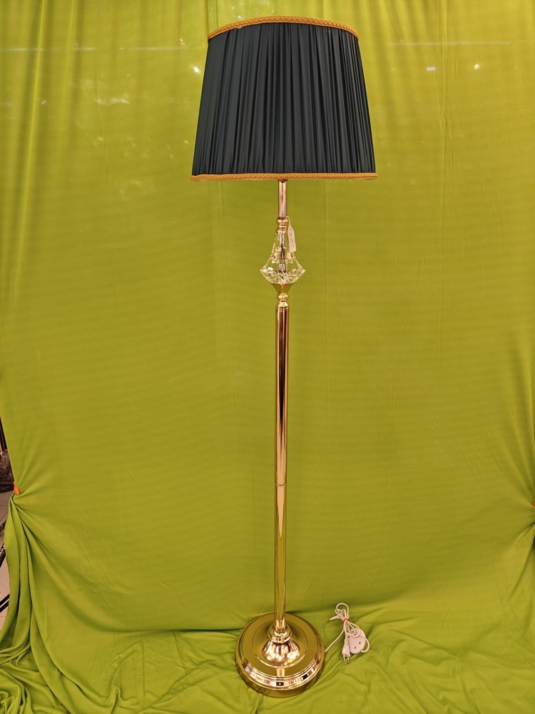 Modern-Style Crystal Floor Lamp with Embroidered Shade and Gold Base