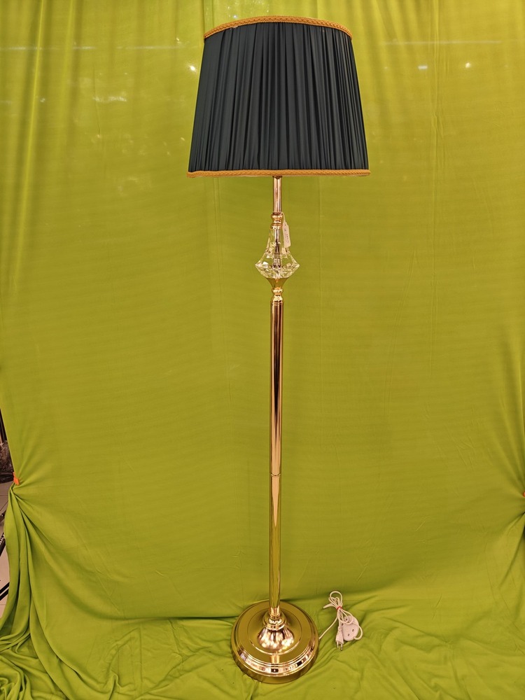 Modern-style Crystal Floor Lamp With Embroidered Shade And Gold Base