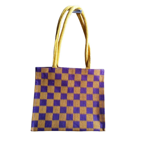 Checked Box Print Jute Bag - Color: Different Available