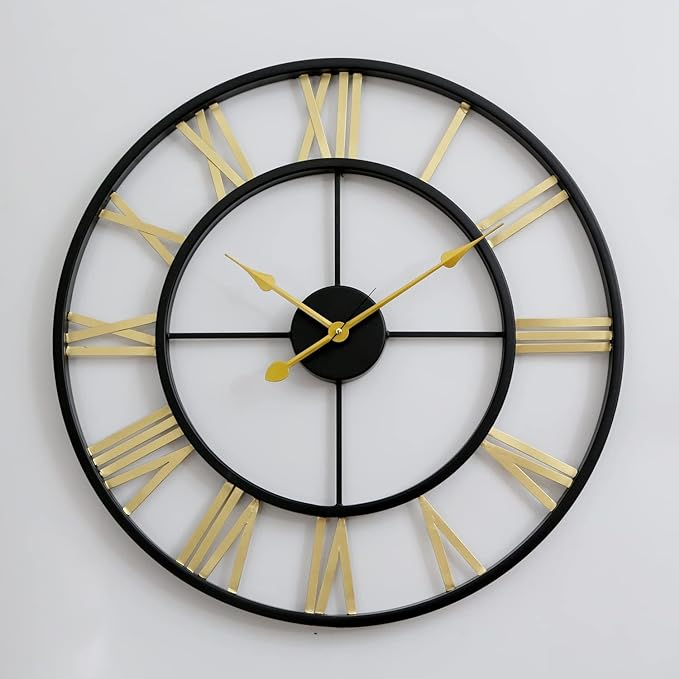 Vintage Metal Wall Clock - Color: Black & Golden