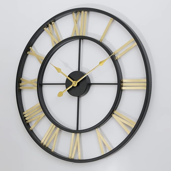 Vintage Metal Wall Clock - Color: Black & Golden